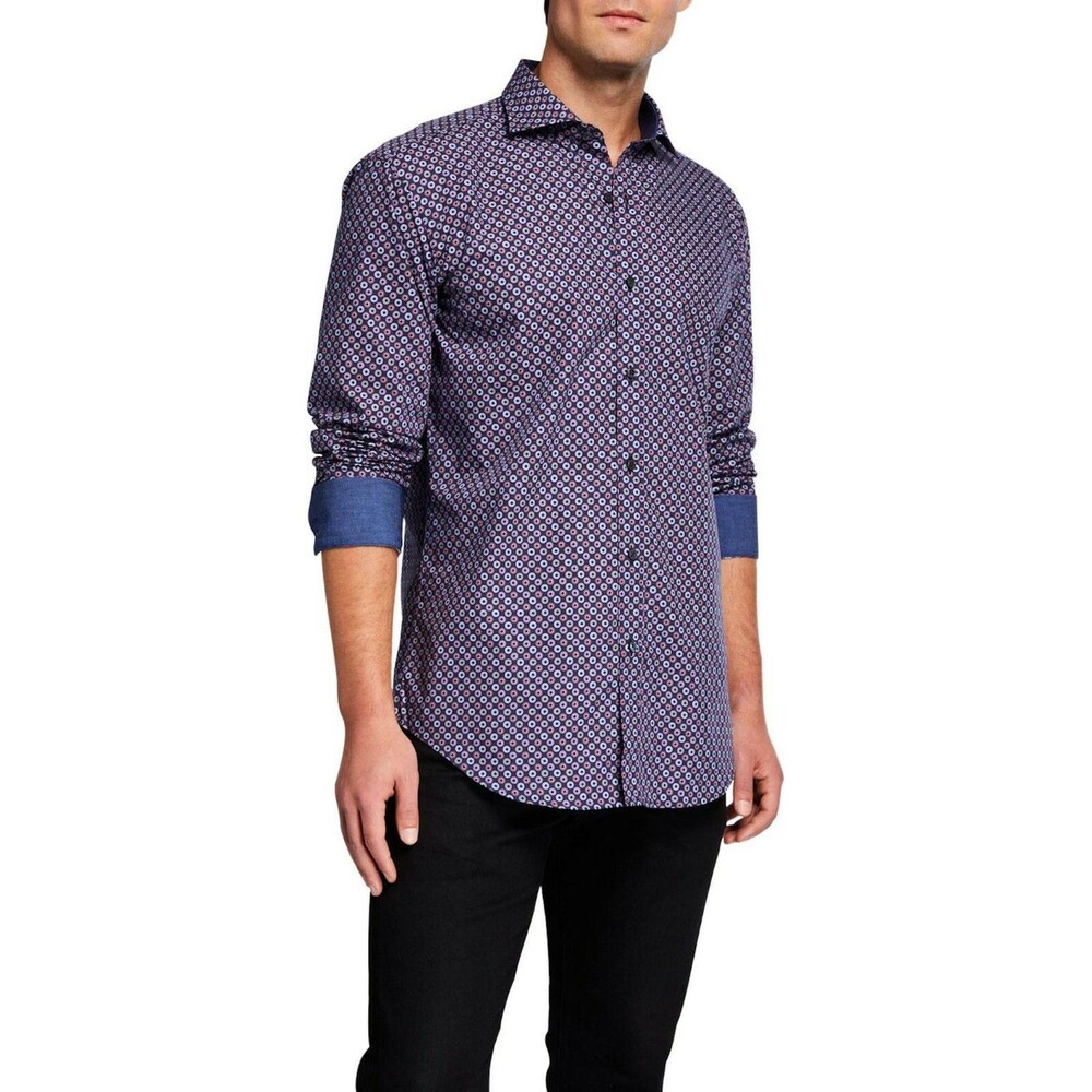 Bugatchi Shaped Fit Bill's Eye Print Sport Shirt